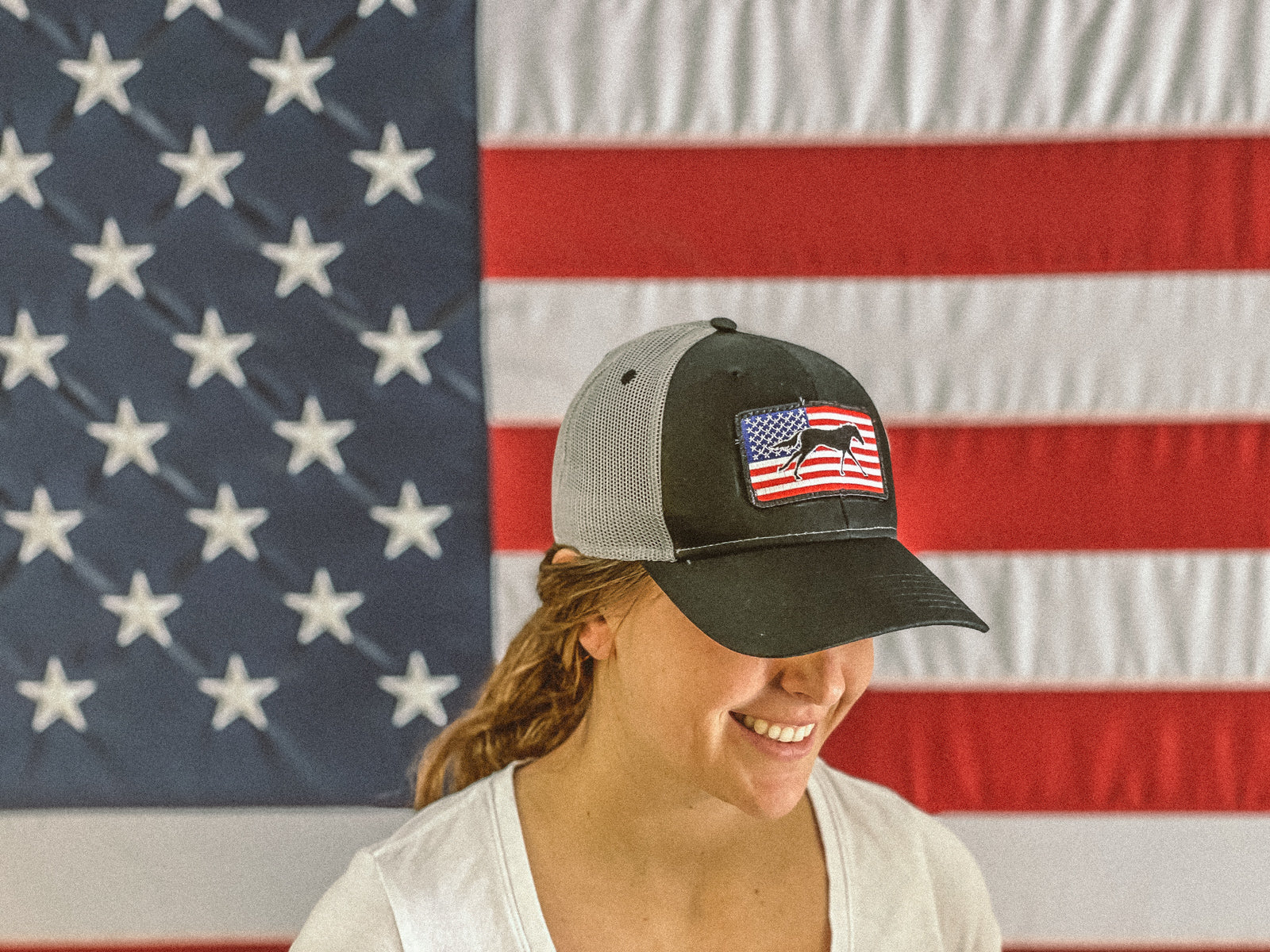 American Flag Patch Hat - Black